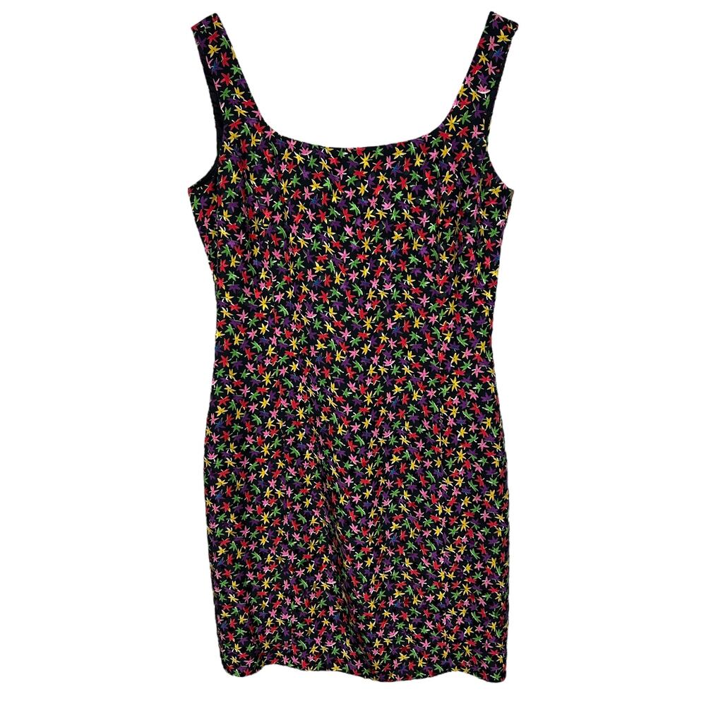 Ann Taylor x Tahari Sleeveless Printed Silk Fitted Mini Dress 80s Preppy Y2K M
